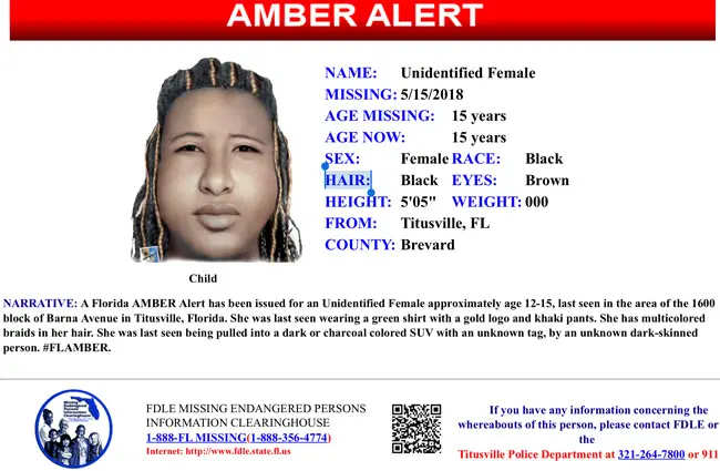 A current Amber Alert disseminated through the Florida Department of Law Enforcement.