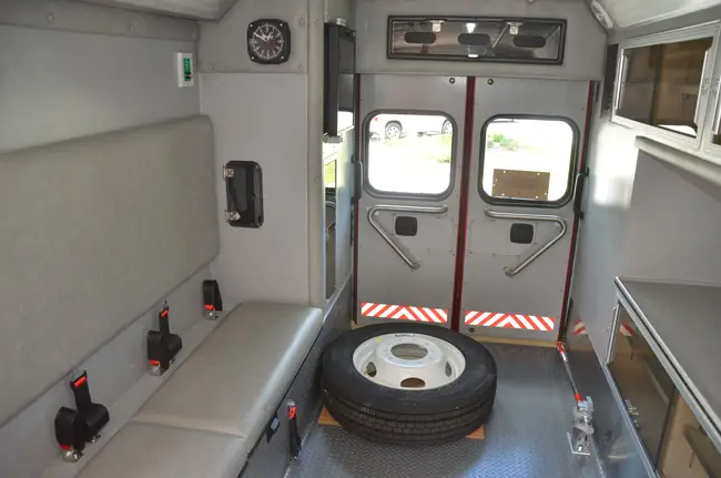 The tire was the only patient inside the ambulance on Wednesday. (© FlaglerLive)