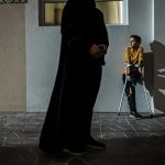 A Palestinian boy from Gaza at a temporary housing compound in Doha, Qatar, in April 2024. Marcus Yam/Los Angeles Times via Getty Images