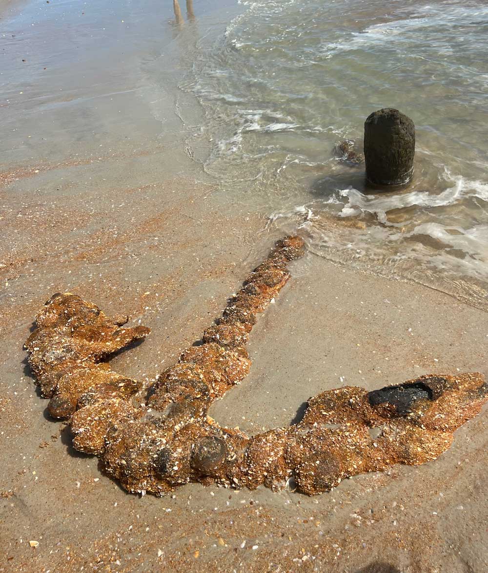 The anchor just north of the Flagler Beach pier. (© FlaglerLive)
