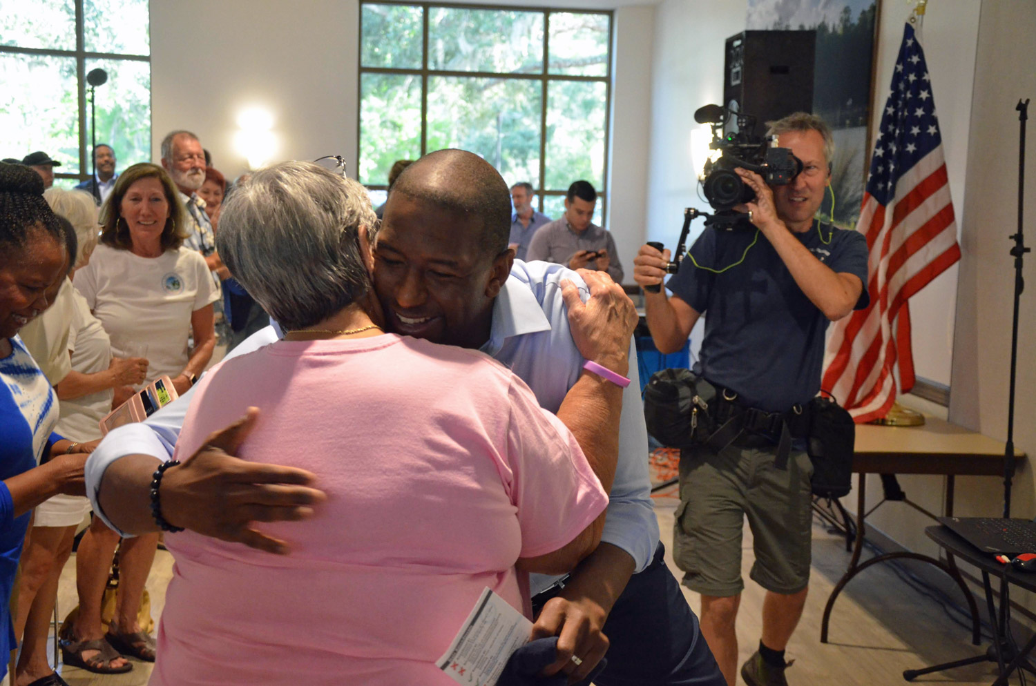 Gubernatorial candidate Andrew Gillum's rapport with his supporters at the Palm Coast Community Center was immediate. (© FlaglerLive)