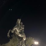 The Clark Mills replica iof the statue of Andrew Jackson in Jacksonville--a city named for the seventh president--has been vandalized from time to time. Jackson was not known for extending human rightgs to non-whites. (© FlaglerLive)