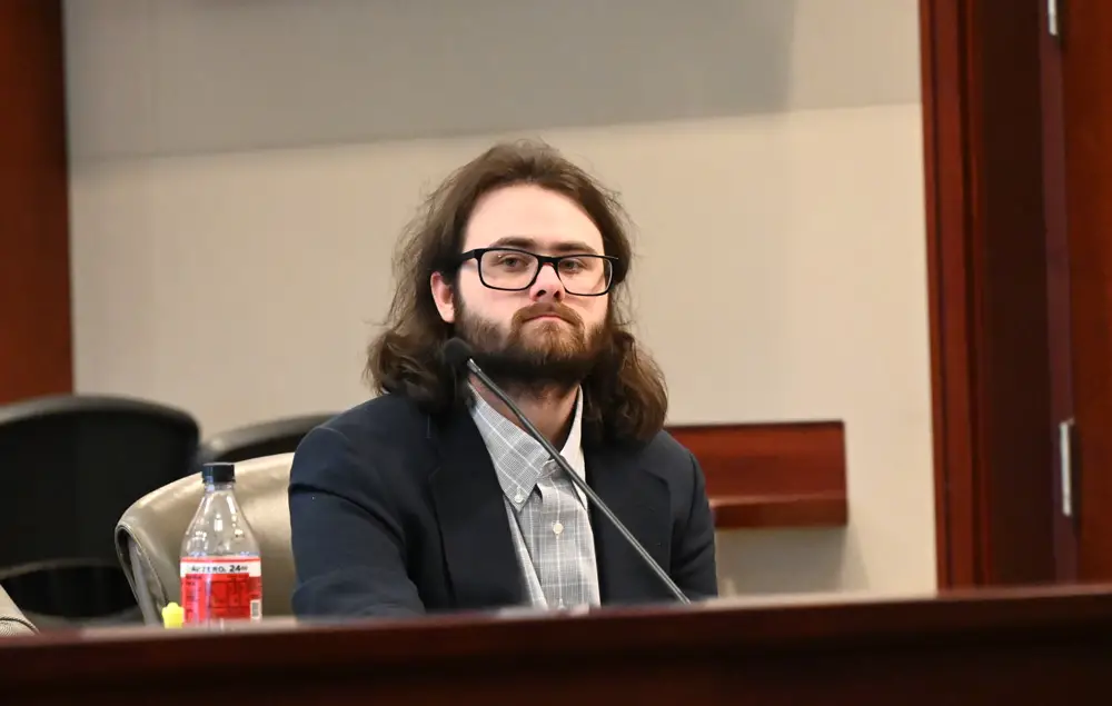 Donald Andrew Sharp during jury selection for his trial on numerous capital charges on Monday. He faces life in prison if convicted. (© FlaglerLive)