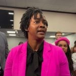 Rep. Angie Nixon talks to reporters after the House Rules and Ethics Committee reprimanded her on May 14, 2026. (Via Liv Caputo/Florida Phoenix)