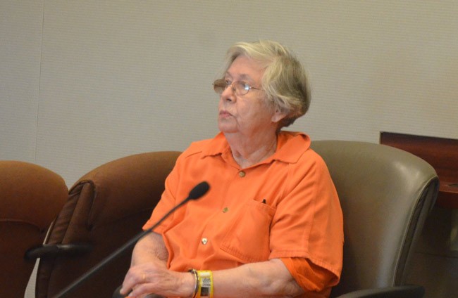 'I don’t remember that four-hour trek over where they were questioning me,' Anna Pehota told Judge Matthew Foxman, referring to her intyerrogation by Flagler County Sheriff's detectives. (© FlaglerLive)