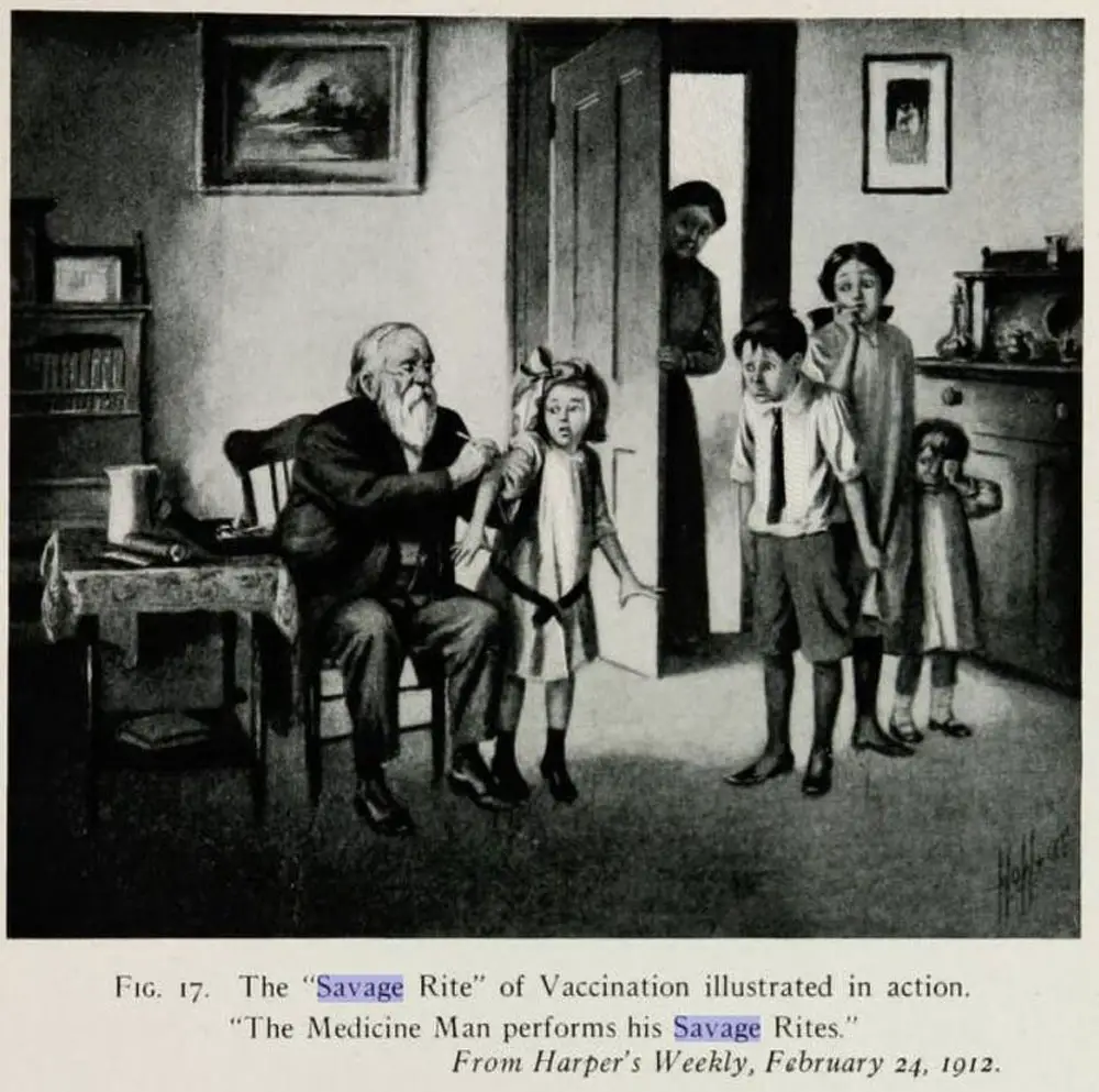 An illustration from Charles Higgins book ‘Horrors of Vaccination Exposed and Illustrated’ (Internet Archive)