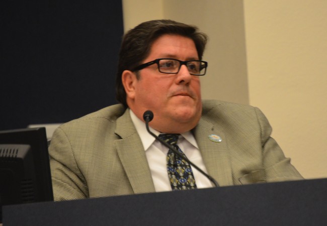 City Manager Armando Martinez this evening, moments before a vote of confidence that placed his future in Bunnell on the line. (c FlaglerLive)