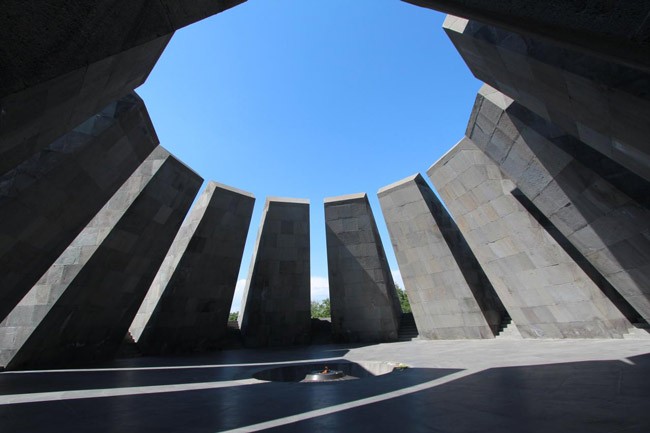 The Armenian Genocide Memorial, better known as Tsitsernakaberd, Armenia's official memorial to the victims of the genocide, in Yerevan, Armenia. Today marks the 100th anniversary of the genocide, in which Turks and Kurds killed some 1.5 million Armenians.