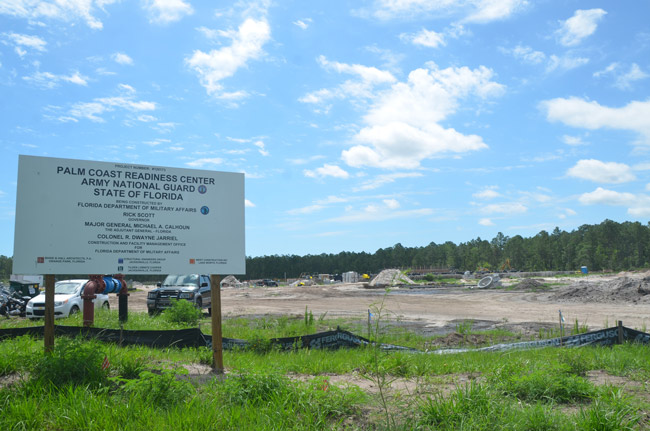 Work has been progressing at the 34-acre site of the future home of the Army National Guard's Readiness Center, at the south end of the Flagler County Executive Airport. The $22 million, 76,708 square foot facility will employ 30 to 40 people at a time and should open by year's end. (© FlaglerLive)
