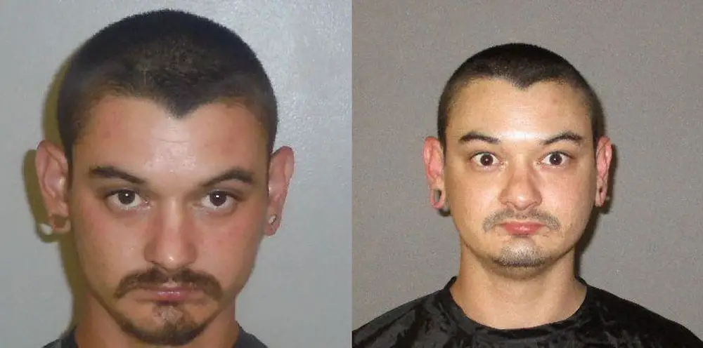 Calib Leroy Callard III at the time of his first arrest, left, on a drug charge in 2016, and after his arrest Friday on a molestation charge. 