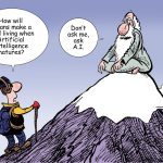 A mountain climber asks a guru about AI by Bruce Plante, PoliticalCartoons.com