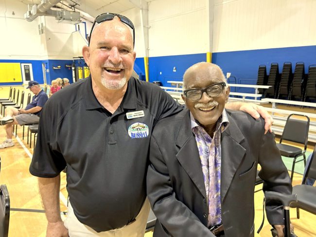 At Bunnell History Day’s opening ceremony: Bunnell Commissioner David Atkinson and the Rev. Frank Giddens. FlaglerLive photo