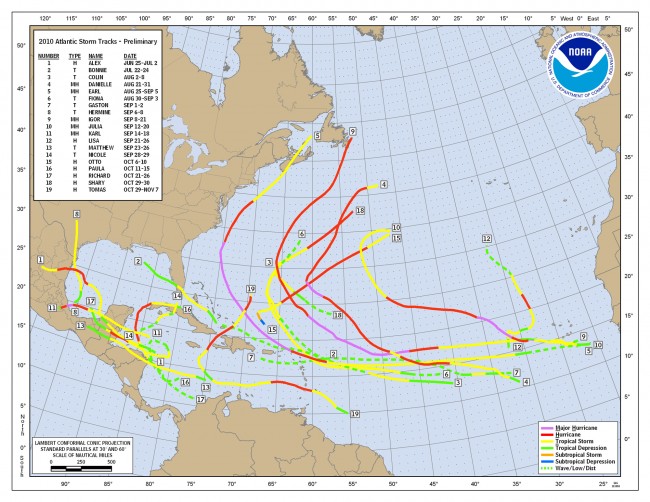 2010 track map for the Atlantic Basin. Click on the image for larger view. (NOAA)