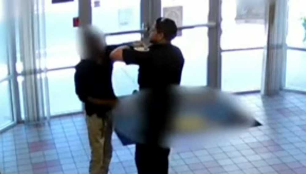 A still from video surveillance showing former Officer Mario Badia attacking a middle school student in Osceola County in 2015. 