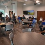 Sparse but engaged: the turnout at Monday's session on Palm Coast's charter review, at the Southern Recreation center, as moderator Georgette Dumont listened, guided with a light hand and took notes. (© FlaglerLive)