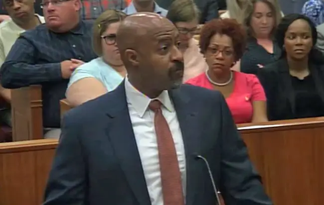 Roy Austin, the attorney for State Attorney Aramis Ayala, arguing before the Florida Supreme Court on Wednesday. (© FlaglerLive via Florida Channel)