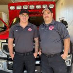 Proud deliverers: Flagler County Fire Rescue Lieutenant Jon Moscowitz and Firefighter/Paramedic Jimmy Melady. (Flagler County)