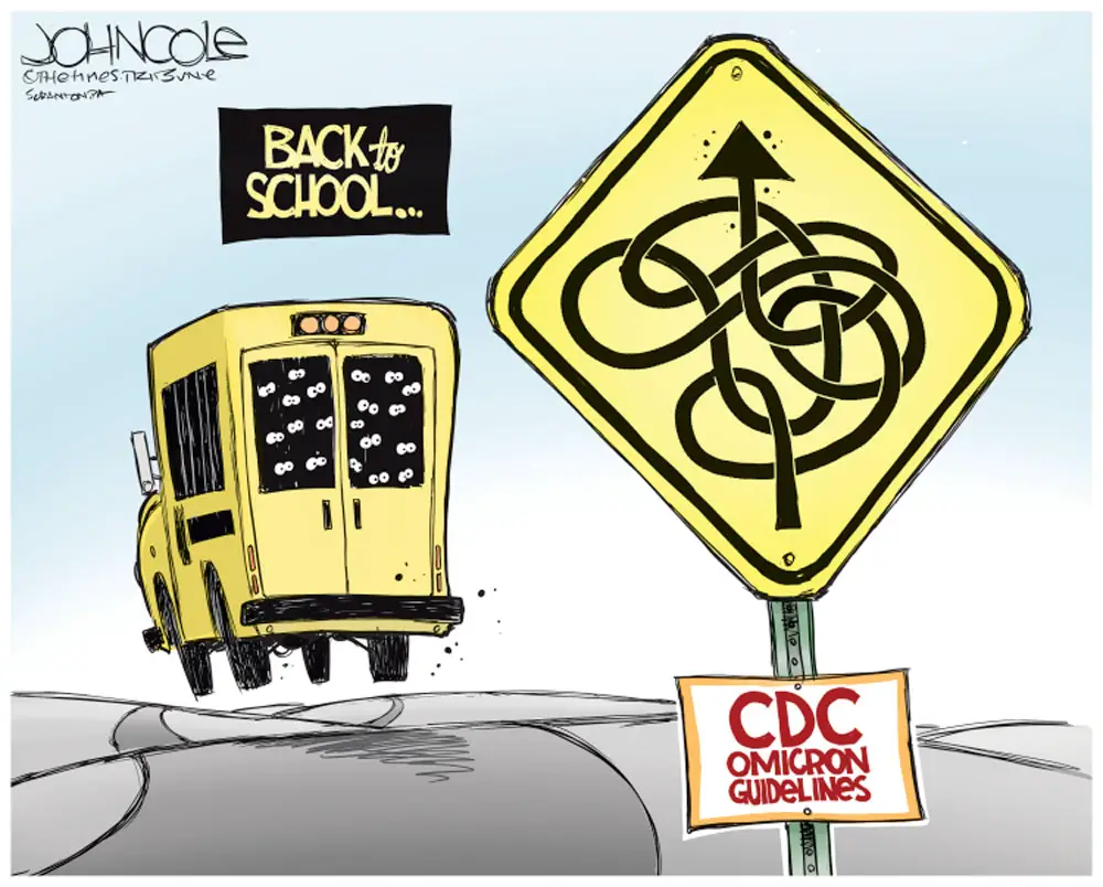 Omicron guidelines and schools, by John Cole, Cagle Cartoons. 