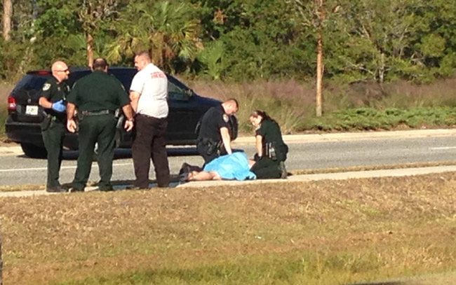 The scene on East Moody Boulevard Wednesday afternoon. (© FlaglerLive)