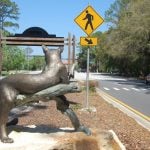 Paul Baliker's "Panther," at the eastern edge of Linear Park, is about to see some construction as Palm Coast Parkway is repaved from the Hammock toll bridge to U.S. 1, starting around May. (© FlaglerLive)
