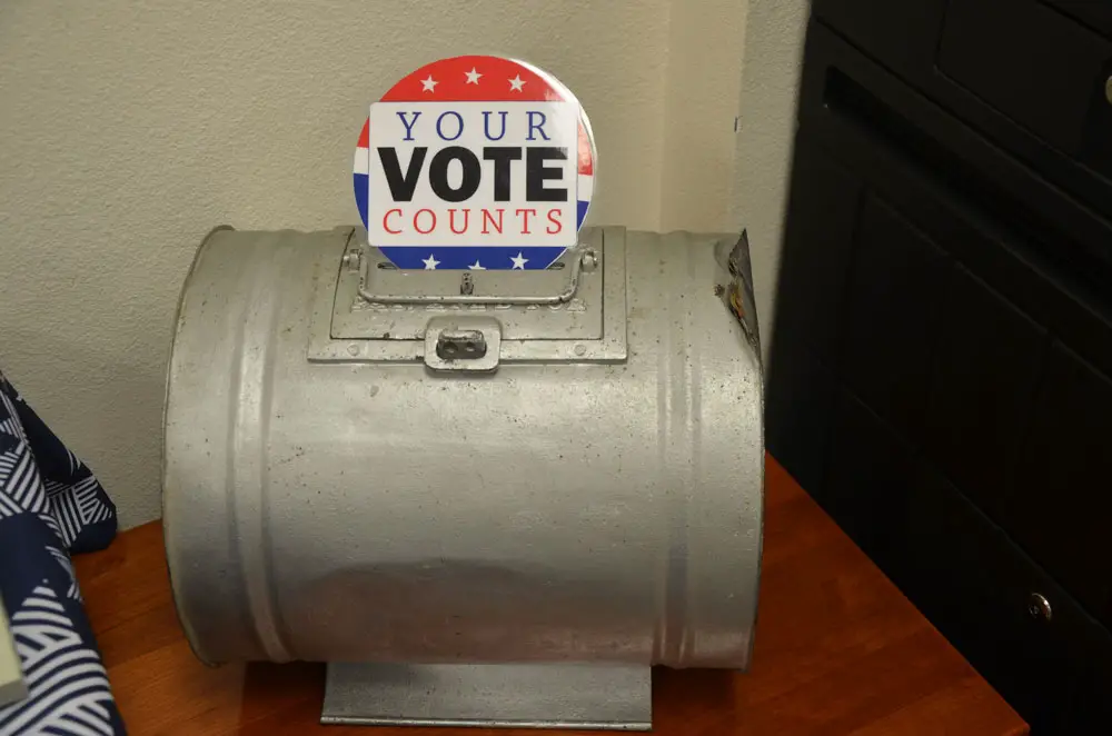 A very old ballot box preserved at the Flagler County Supervisor of Elections' Office in Bunnell. (© FlaglerLive)