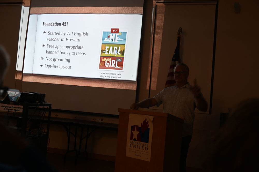 A talk at the Flagler County Public Library last November on book-banning included references to a book banned in Flagler County. (© FlaglerLive)