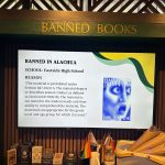 One of many displays about banned books at The Lynx, a bookshop in Gainesville. (© FlaglerLive)