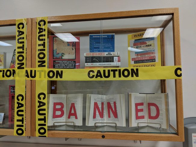 A detail from some of the Banned Book Week displays at  the Flagler County Public Library. The images were posted by Library Director Holly Albanese. See more below. 