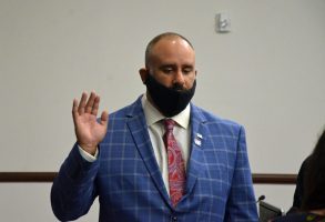 Victor Barbosa at his swearing-in as a council member a few months ago. City Manager Matt Morton has accused him of violating his oath. (© FlaglerLive)