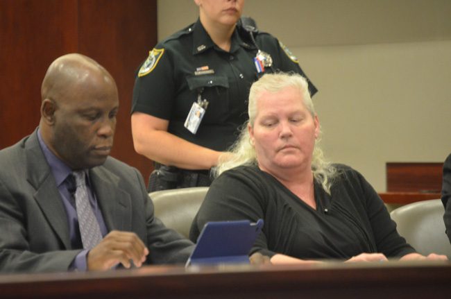 Defense attorney Junior Barrett and Dorothy Singer at the beginning of jury selection this morning at the Flagler County courthouse. (c FlaglerLive)