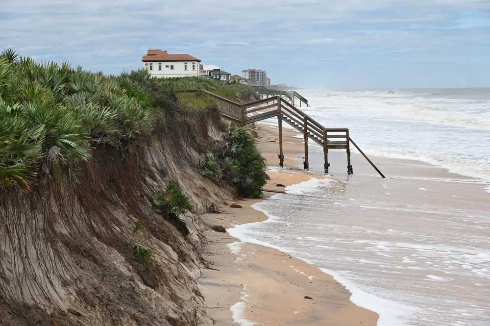 On the edge. Flagler County's barrier island was also battered by Hurricane Ian's passage, leaving it defenseless before the next storm. (© FlaglerLive)