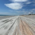 The beach south of the Flagler Beach pier shortly after it was renourished in July 2024. Flagler County is hoping to extend similar, if less extensive, renourishment efforts across all 18 miles of county beaches. (© FlaglerLive)
