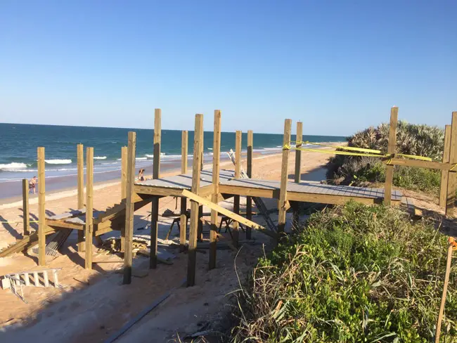 One of several beach walk-overs being--or soon to be--rebuilt in Flagler Beach, after being destroyed by Hurricane Matthew. (© FlaglerLive)