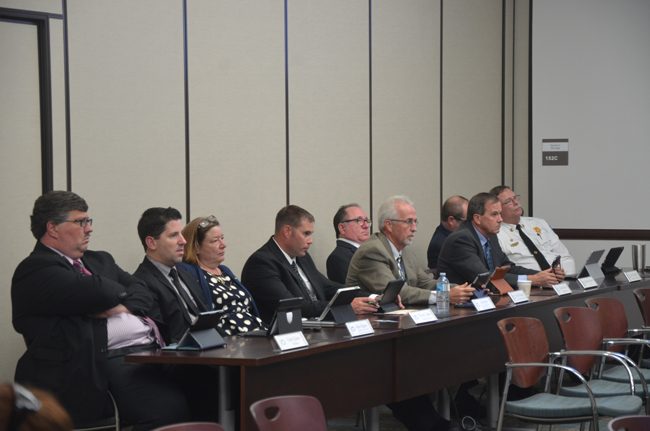 Beau Falgout, second from left, and named assistant city manager in February, with Palm Coast's eight other directors at a meeting last summer. Since then, Chris Quinn, left, took a job in Gainesville. (c FlaglerLive)