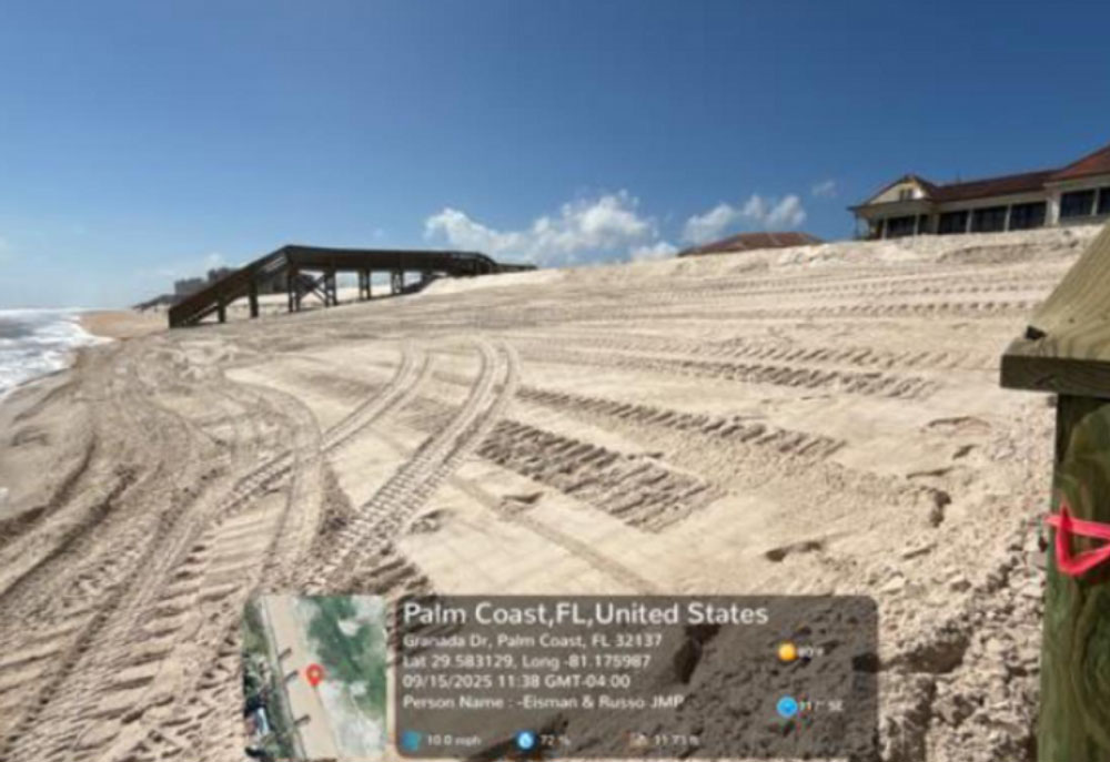 Above and below, before and after shots showing the severity of the sand erosion, leaving behind skeletal beach wlkovers, at Hammock Dunes south of Jungle Hu Road.