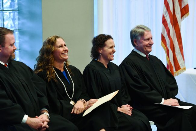 The strength of Flagler County's bench. From right, Circuit Judge Terence Perkins, County Judges Andrea Totten and Melissa Distler, and Volusia County Judge Chris Miller. (AJ Neste)