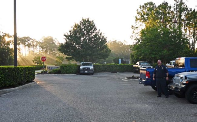 Kyle Berryhill at sunrise this morning at Station 25 off Belle Terre Parkway. He usually wakes up at 4:30 in the morning, exercises and reads, and starts the workday before 7. (© FlaglerLive)