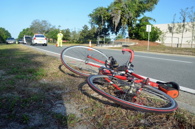 The cyclist was struck near Walgreens on Palm Coast Parkway. Click on the image for larger view. (© FlaglerLive)