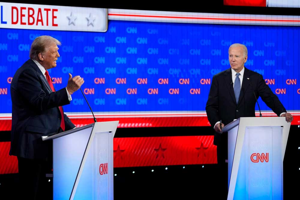 President Joe Biden and Republican presidential candidate Donald Trump participate in a presidential debate on June 27, 2024, in Atlanta. Biden’s been faced with growing calls to exit the race ever since.