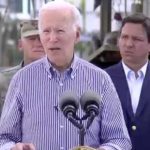 President Joe Biden and Gov. Ron DeSantis speaking to reporters in Fort Myers Beach today. (C-SPAN screenshot)