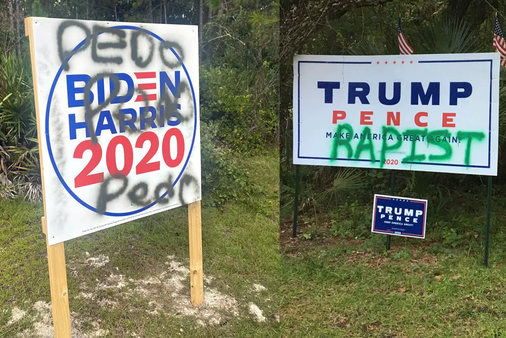 Local Democrats and Republicans have both contributed evidence of signs that have been defaced locally in the primary and the general election. 