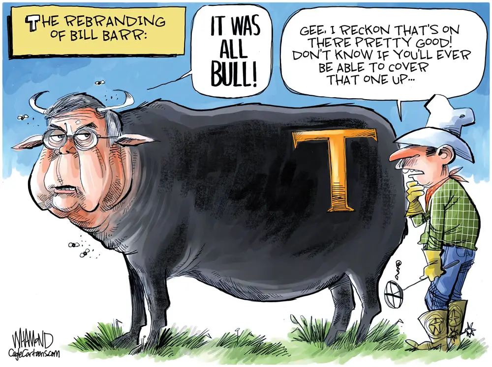 The Rebranding of Bill Barr by Dave Whamond, Canada, PoliticalCartoons.com