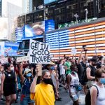 #blacktwitter helped mobilize social protests against police brutality across the country, like this one in New York City in July 2020. (Ira L. Black/Corbis via Getty Images)