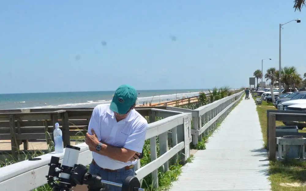 The area of the Flagler Beach boardwalk where Stephen Torma threatened people with a baseball bat and damaged the railing with it. File photo. (© FlaglerLive)