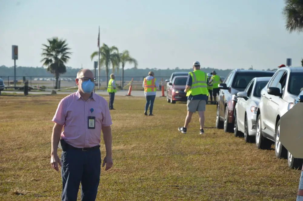 Flagler Health Department Chief Bob Snyder during a vaccination clinic at the county airport earlier this year. (© FlaglerLive)
