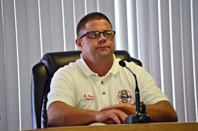 Flagler Beach Fire Captain Bobby Pace's truthfulness on his job application and his handling of a probationer's work hours at the station were the focus of a recent deposition in which Pace repeatedly invoked the Fifth Amendment's right not to testify. An attorney is seeking to compel him to answer. The matter goes to court Wednesday. (© FlaglerLive)