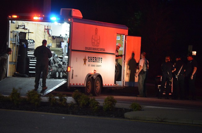 The St. Johns County Bomb Squad's robot had claimed the object and was delivering it for analysis on Belle Terre Parkway between Palm Coast Parkway west and east at 7:40 p.m. (c FlaglerLive)