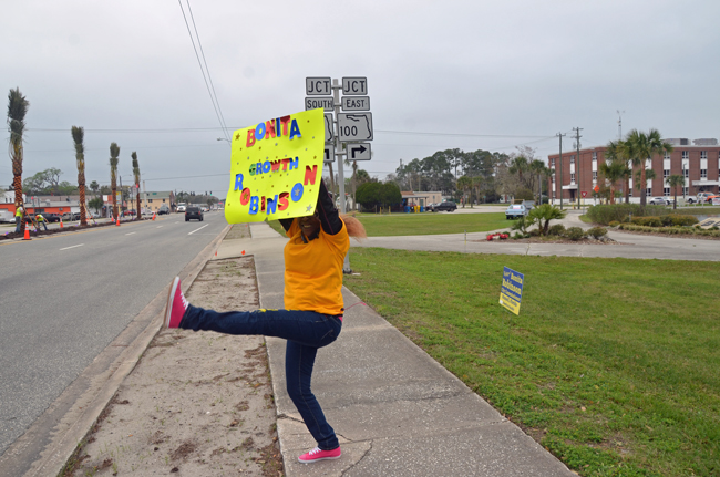 Sylvia Hubbert, a Bonita Robinson supporter, was celebrating a few hours early today in Bunnell. But she proved right. (© FlaglerLive)