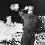 A book-burning in 1930s Germany. (National Archives and Records Administration, College Park)