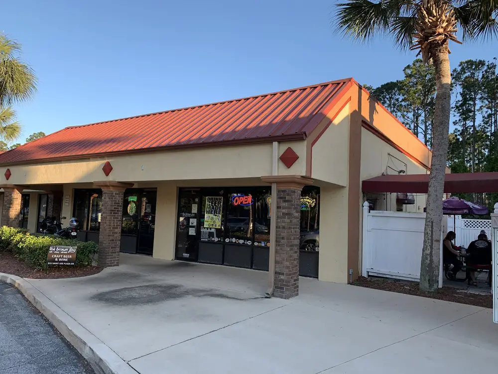 The Brown Dog in Palm Coast's St. Joe Plaza  this afternoon. It will use its porch to take advantage of outdoor dining. (© FlaglerLive)